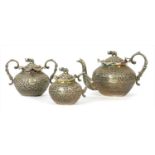 An Indian three piece silver tea service,