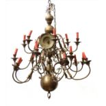 A Dutch brass eighteen branch chandelier,