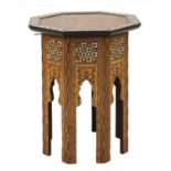 An octagonal inlaid and mother-of-pearl lamp table,