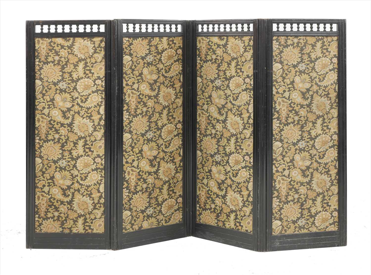 An Aesthetic ebonised four-fold screen,