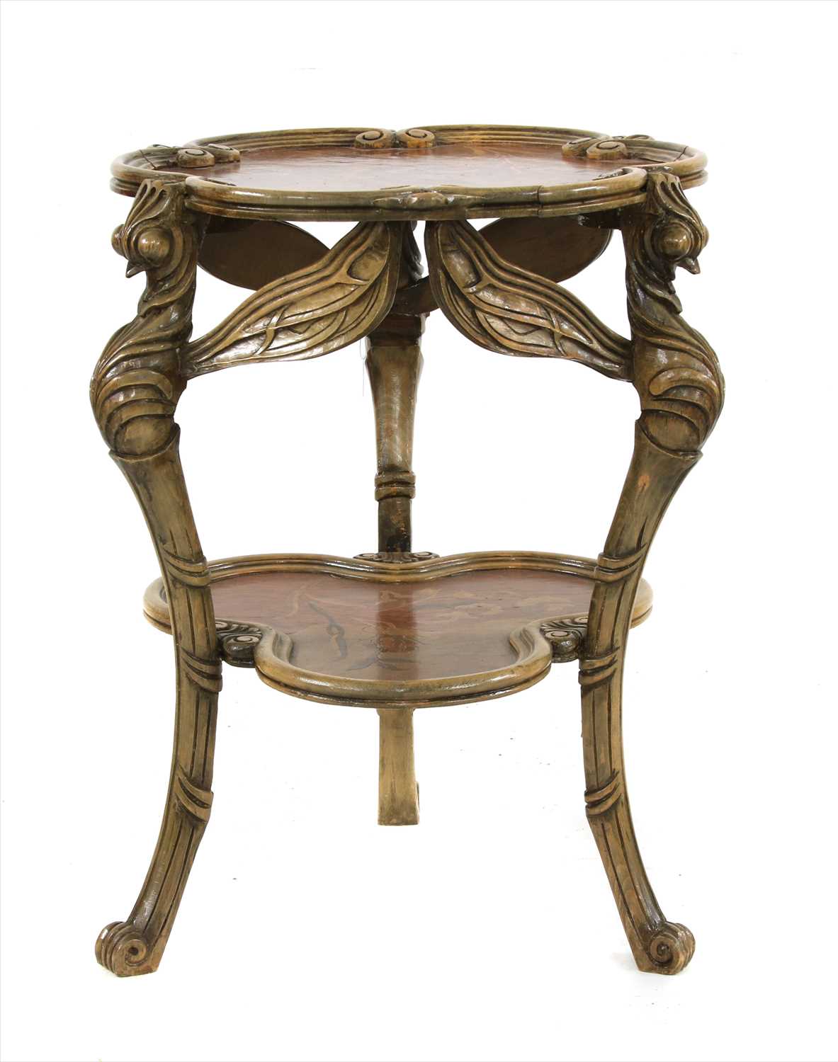 An Art Nouveau-style inlaid two tier side table,