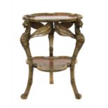 An Art Nouveau-style inlaid two tier side table,