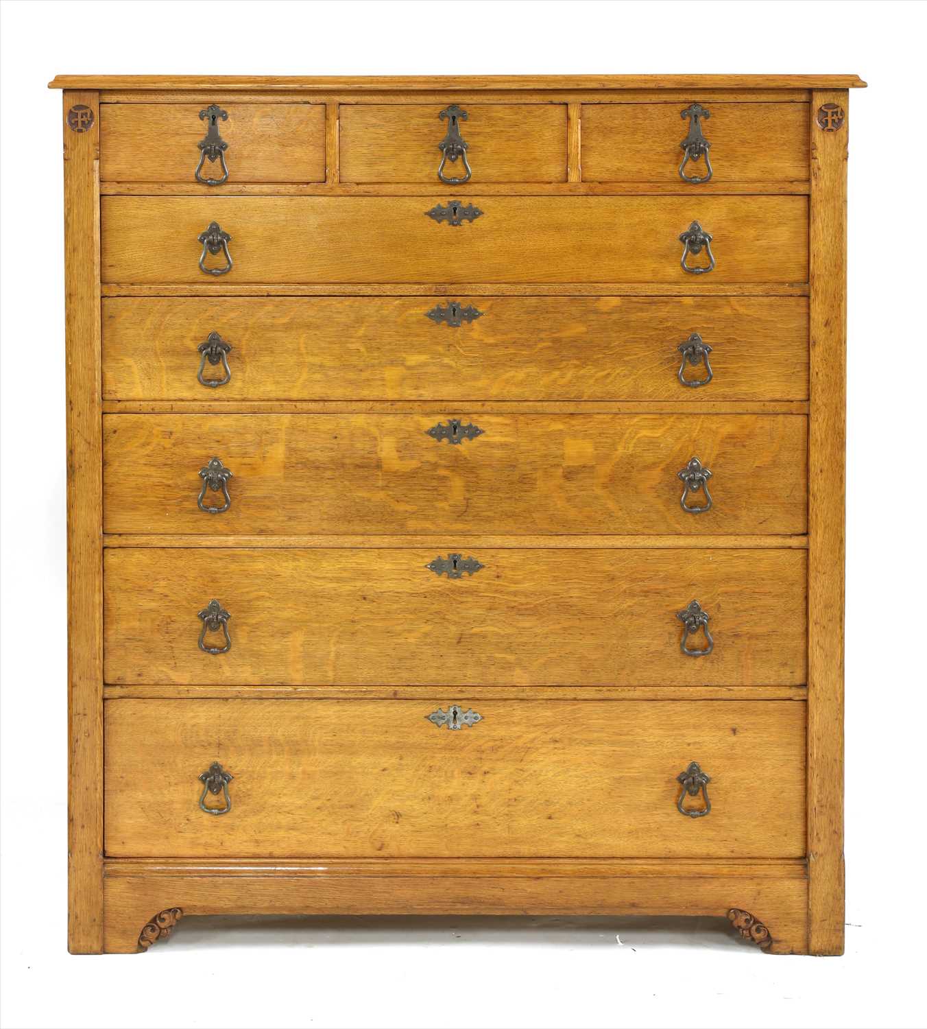 A Gillows oak chest of drawers,