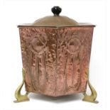 An Arts & Crafts hexagonal copper log bin,