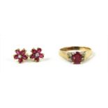 A gold ruby and diamond ring,