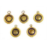 Five 9ct gold enamelled Kent Road Club cycling medals,