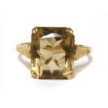 A gold single stone smoky quartz ring,