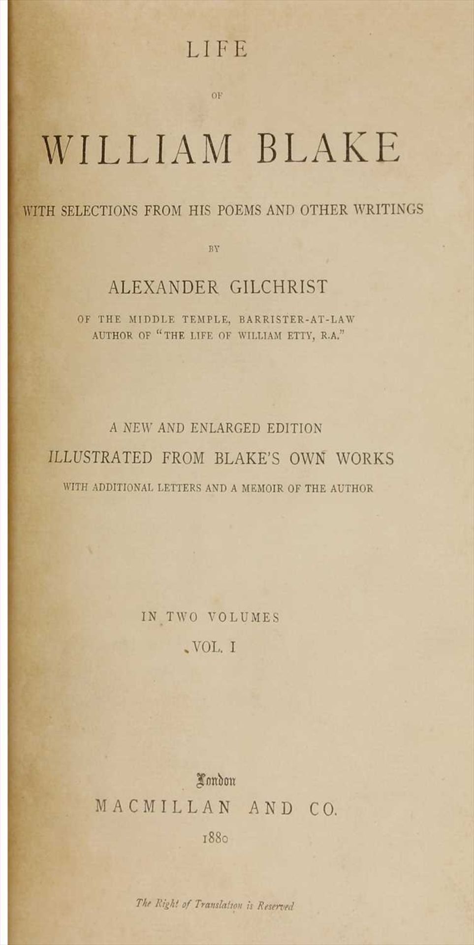 BLAKE, William: GILCHRIST, A: The Life of William Blake, - Image 2 of 3