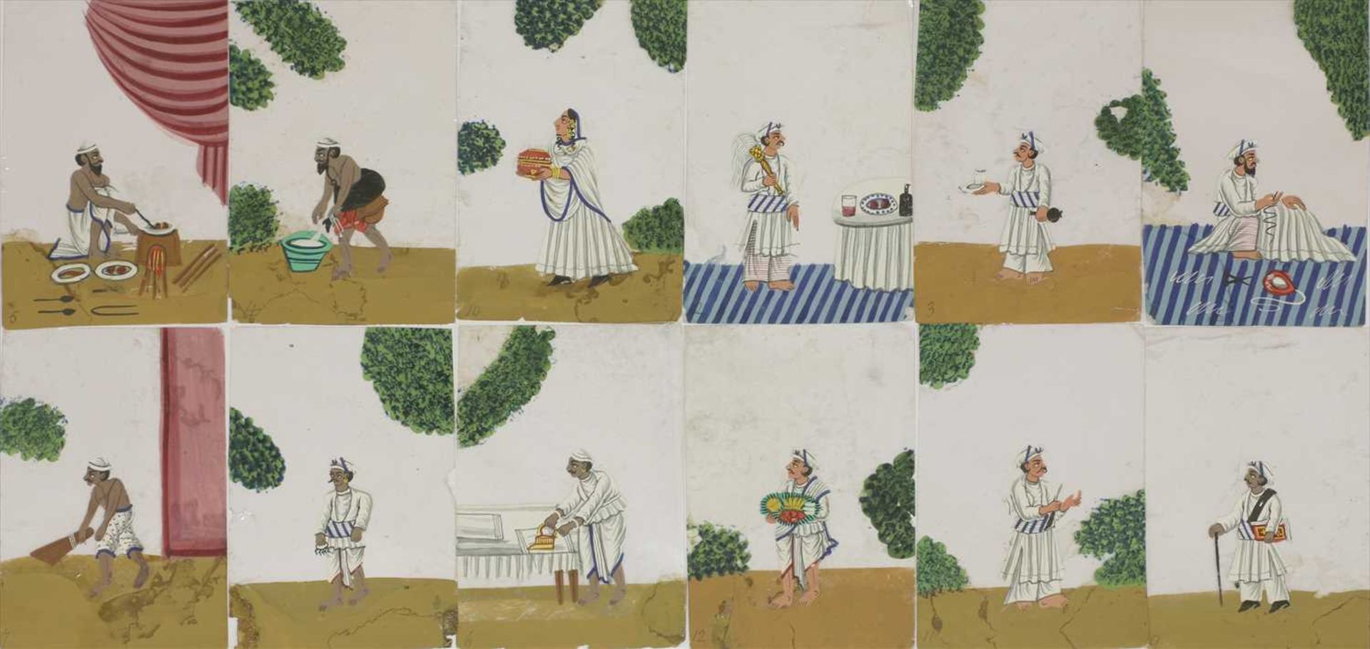 A set of twelve Indian gouache on mica studies,