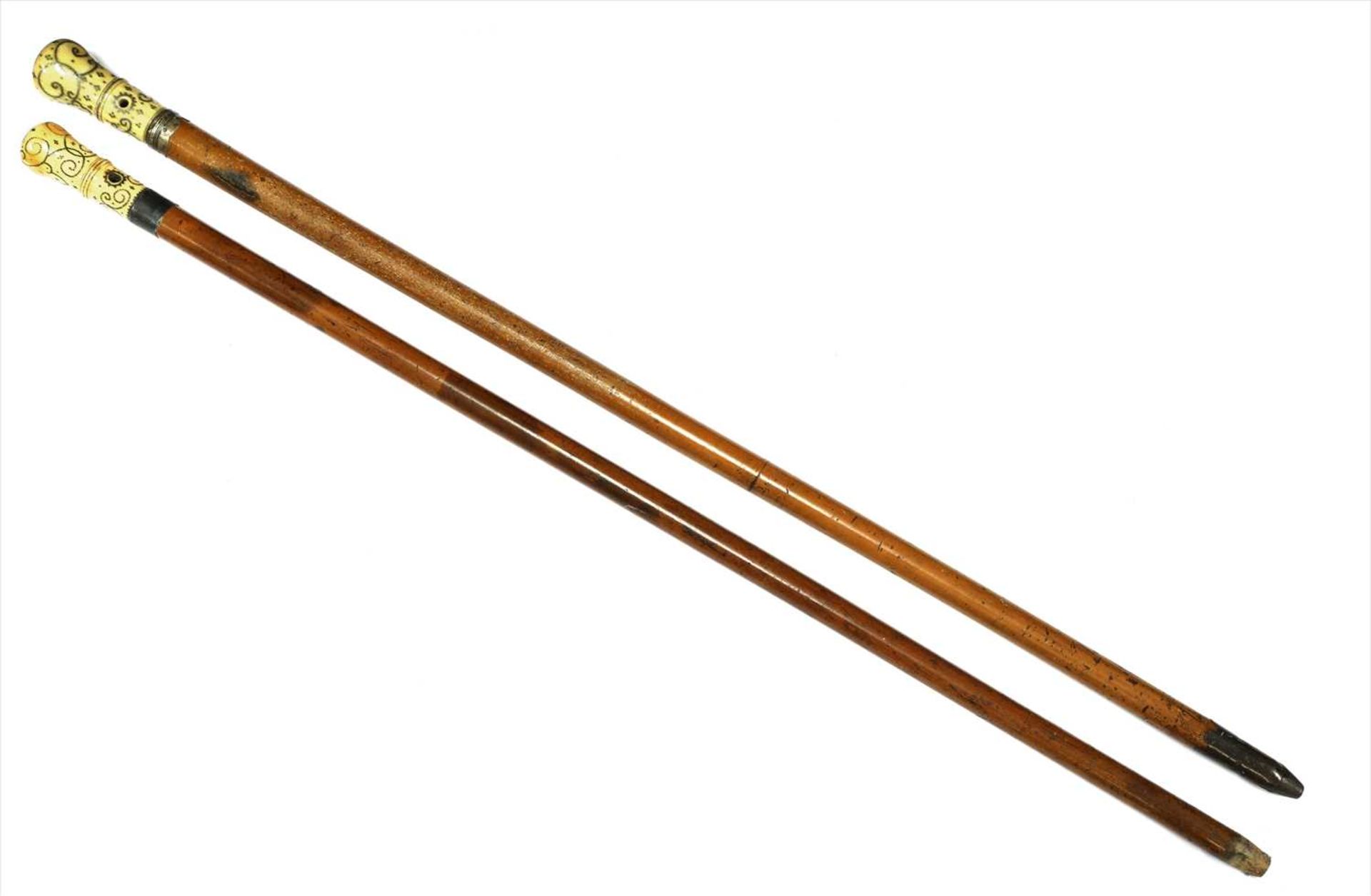 Two Queen Anne period piqué walking sticks, - Image 3 of 3