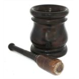 A lignum vitae pestle and mortar,