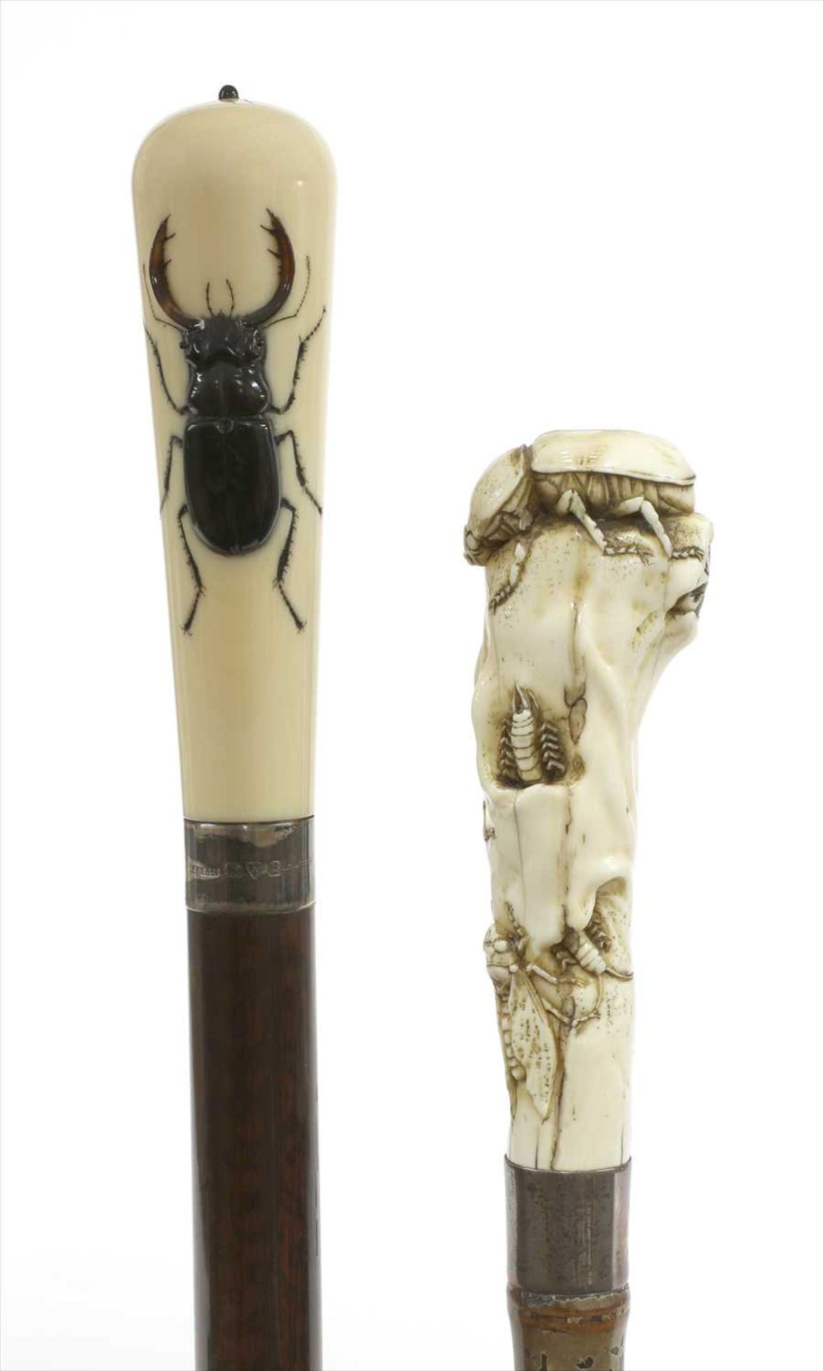 Two carved ivory walking sticks, - Image 2 of 3