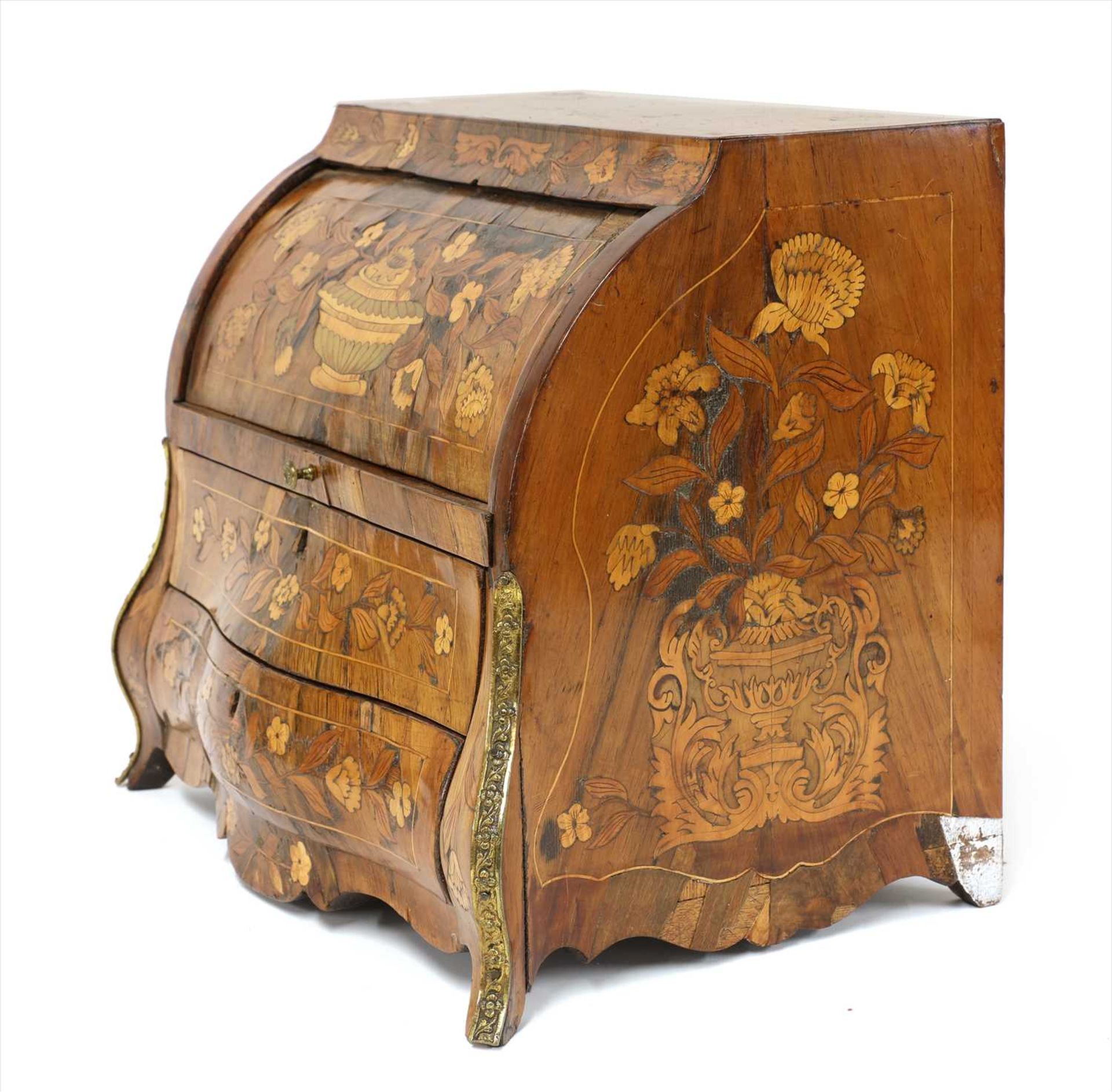 A miniature Dutch floral marquetry bureau à cylindre, - Image 2 of 5