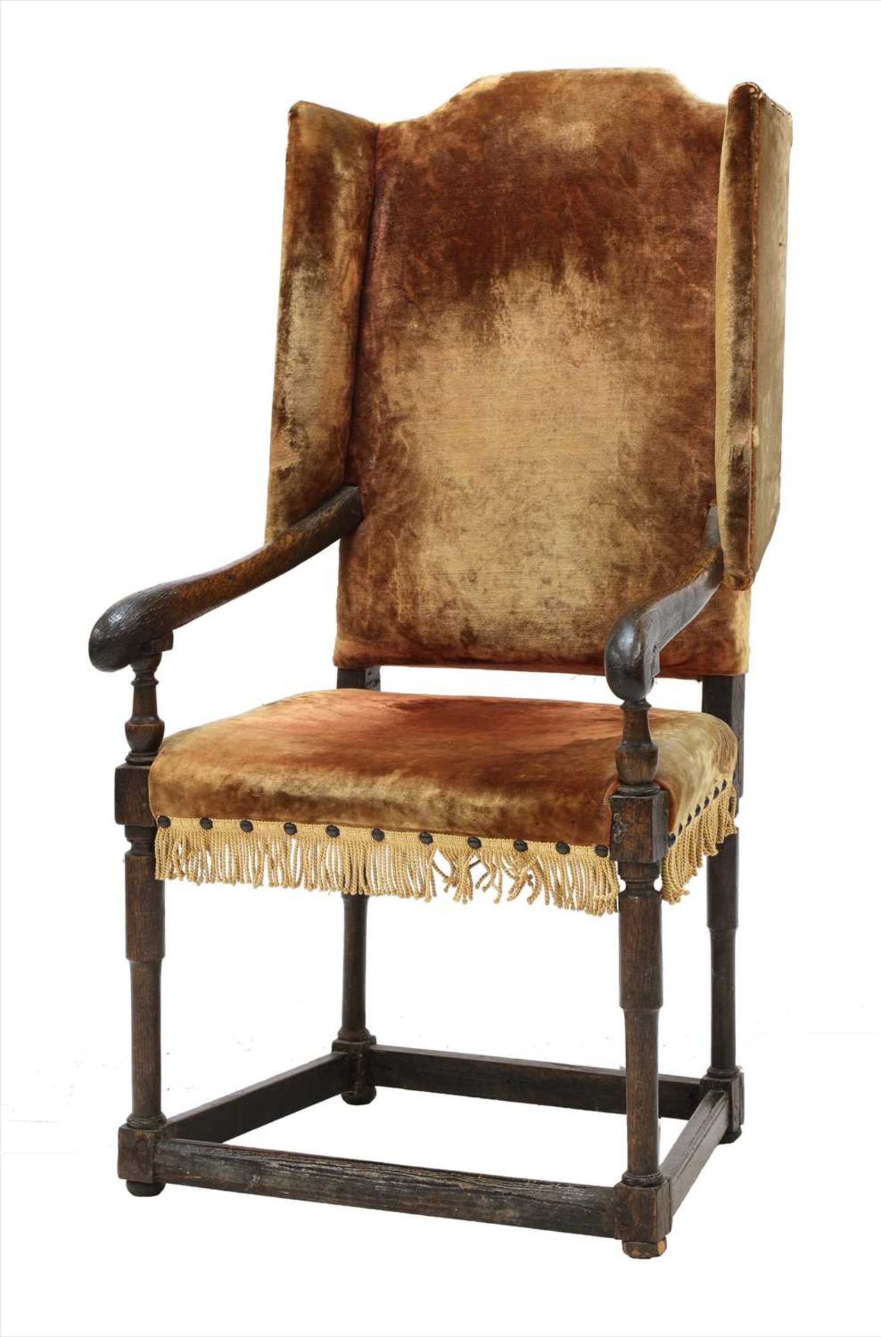 A joined oak wing armchair,