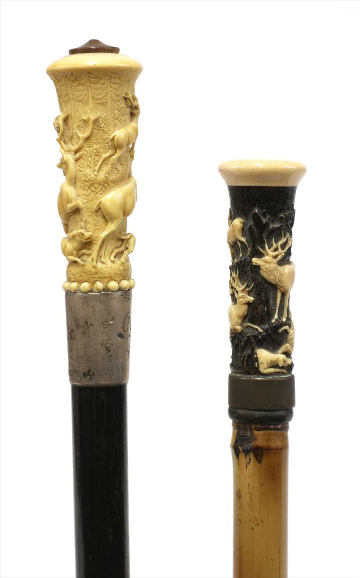 Two carved antler walking sticks, - Image 2 of 3