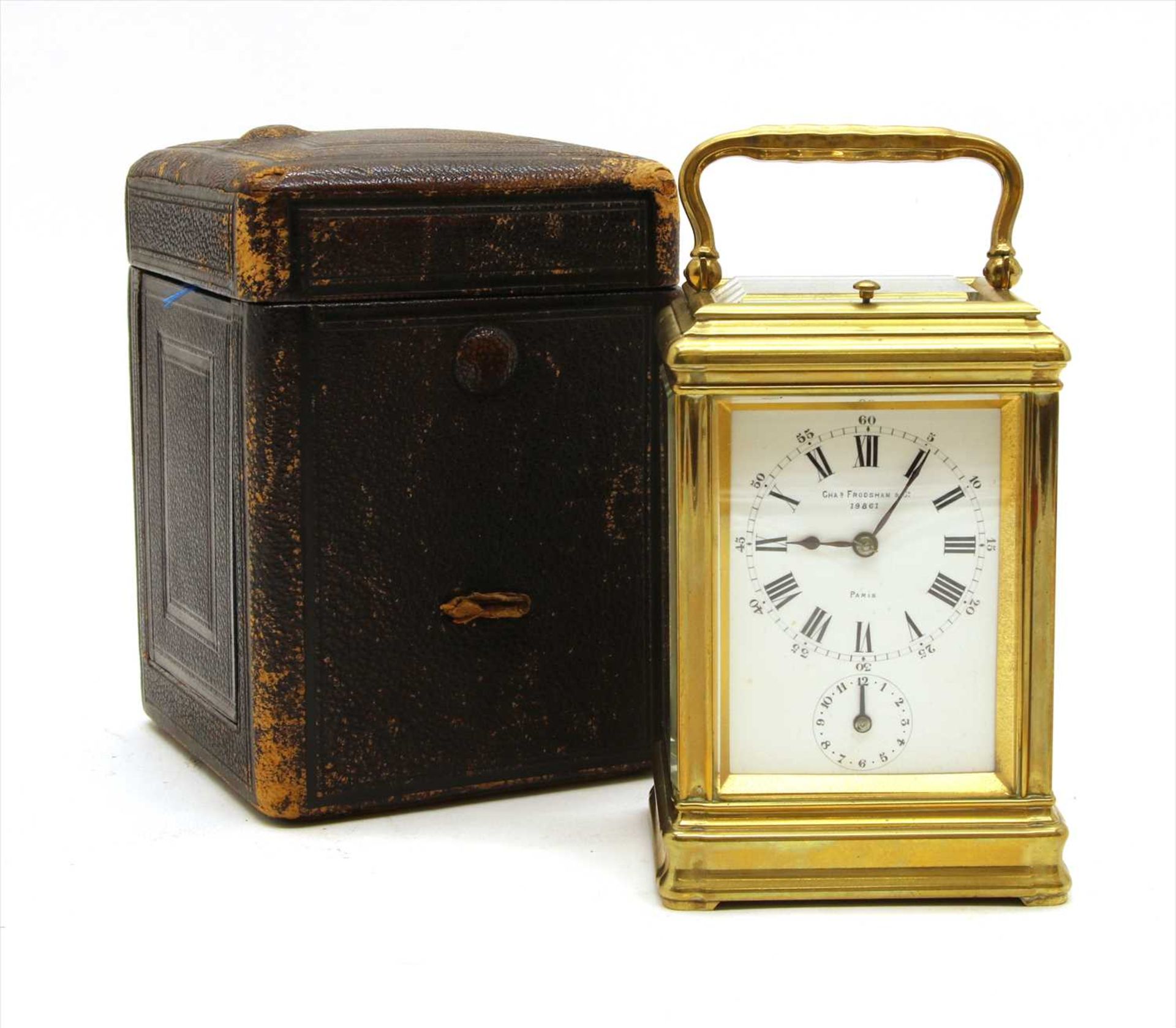 A brass carriage clock,