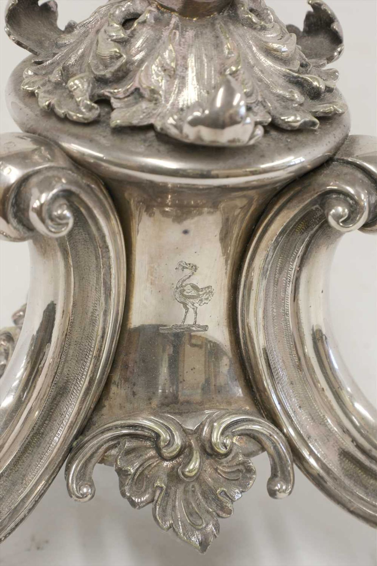 A silver-plated three-branch candelabrum, - Image 2 of 2