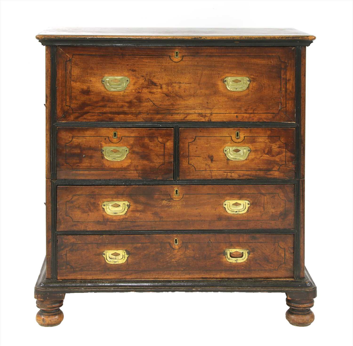 A teak and camphorwood two-section campaign secretaire chest, - Image 2 of 2