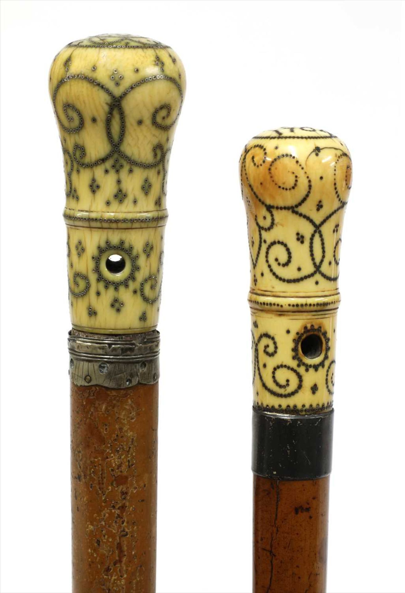 Two Queen Anne period piqué walking sticks, - Image 2 of 3