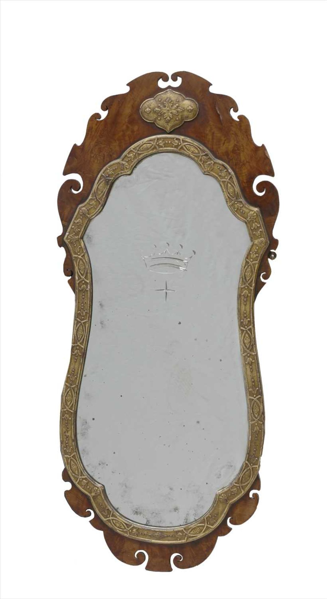 A George III flame veneered mahogany wall mirror,