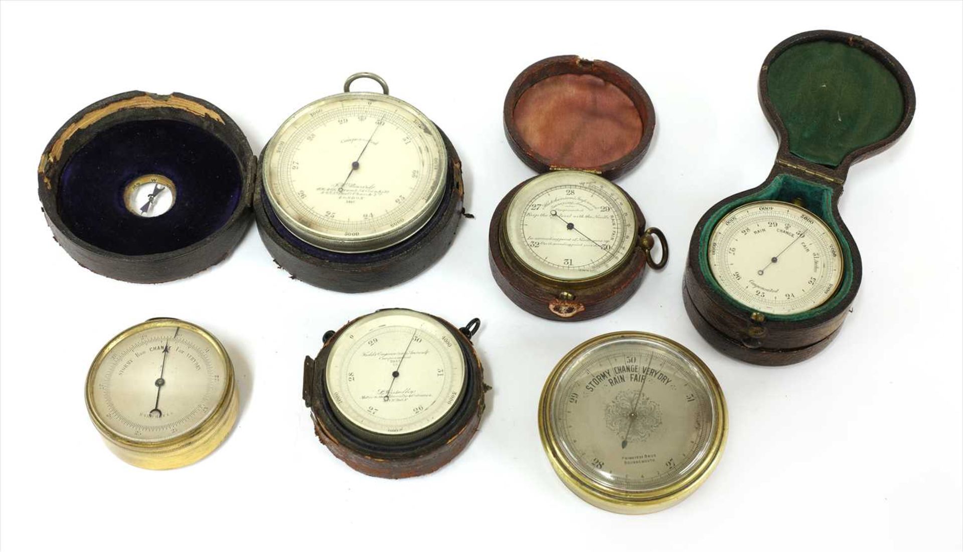 Six pocket aneroid barometers,