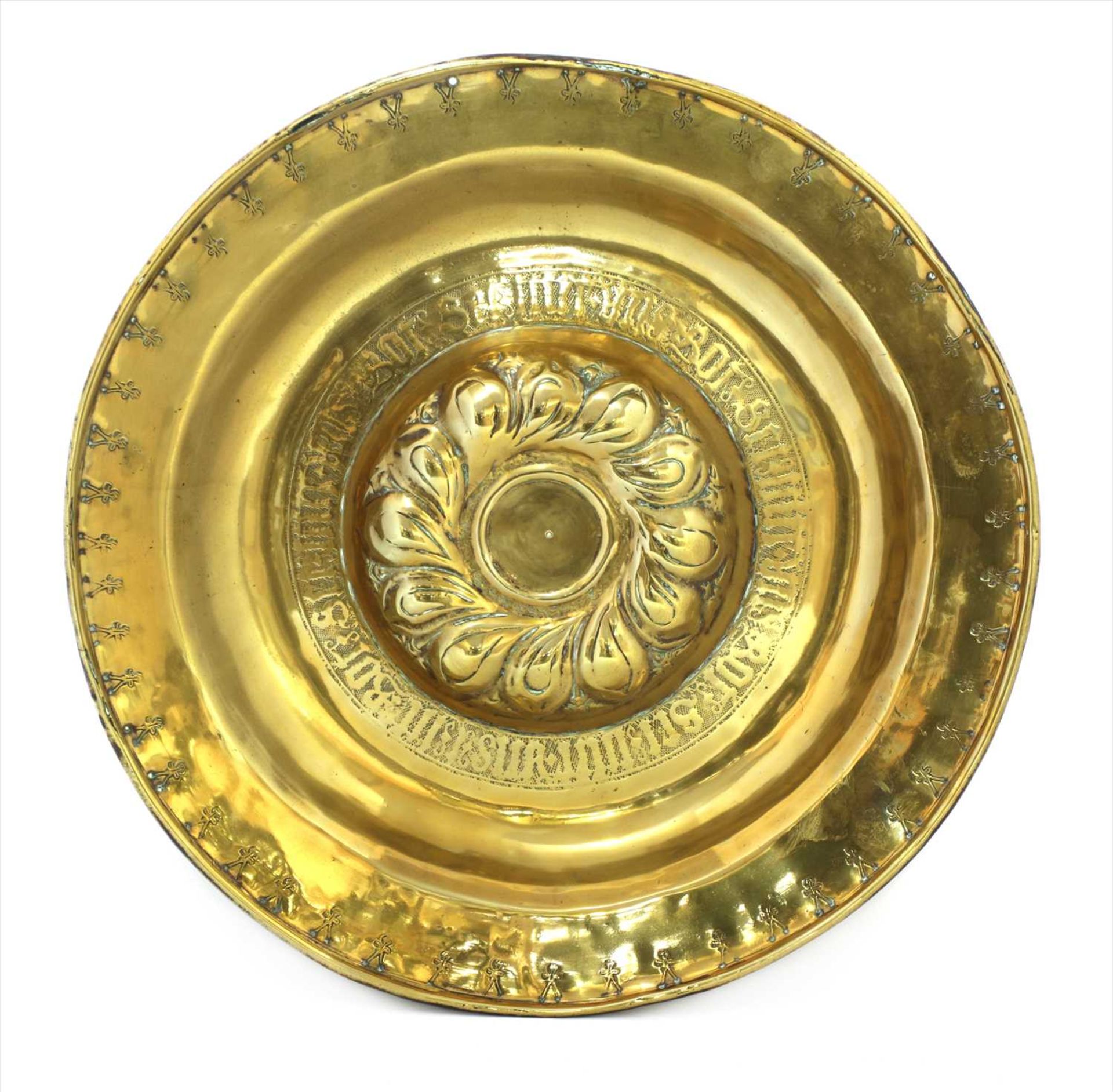 A Nuremberg brass alms dish,