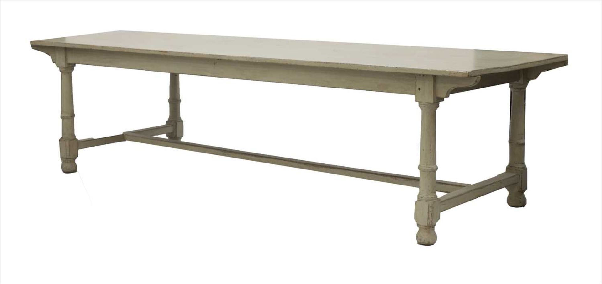 A painted pine refectory table in the Swedish manner,
