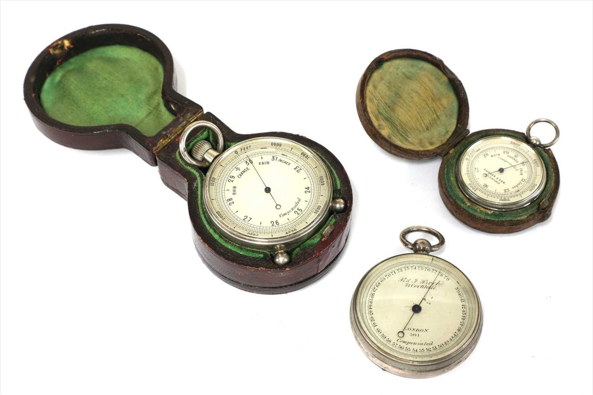Three silver-cased pocket aneroid barometers,