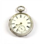A sterling silver key wound open-faced pocket watch,