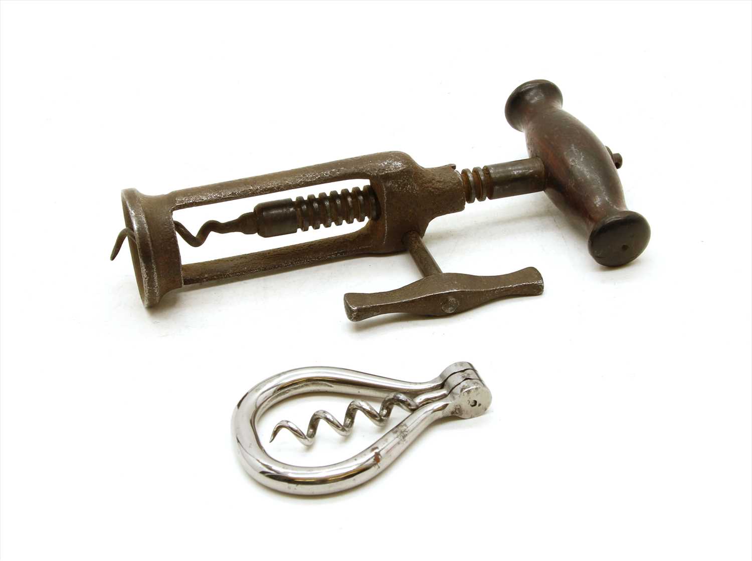 A two pillar cast iron London rack corkscrew,