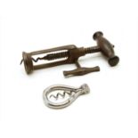 A two pillar cast iron London rack corkscrew,