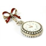 A silver enamel pin set fob watch