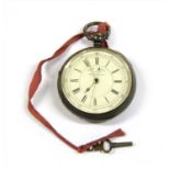 A large sterling silver open-faced chronograph pocket watch,