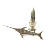 A Spanish silver swordfish and a silver sugar castor