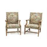 Pair of mahogany framed open armchairs,