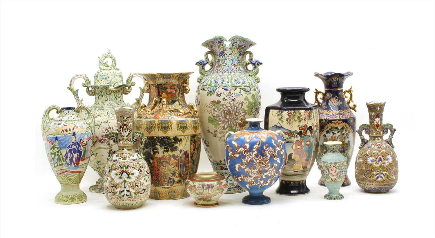 A collection of Japanese pottery items,