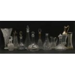 A collection of glass decanters