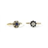 A gold sapphire and diamond cluster ring