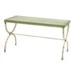 A mid 20th century French painted metal base coffee table,