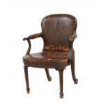 1920 mahogany framed leather upholstered desk chair