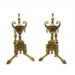 A pair of Neo-classical brass andirons,