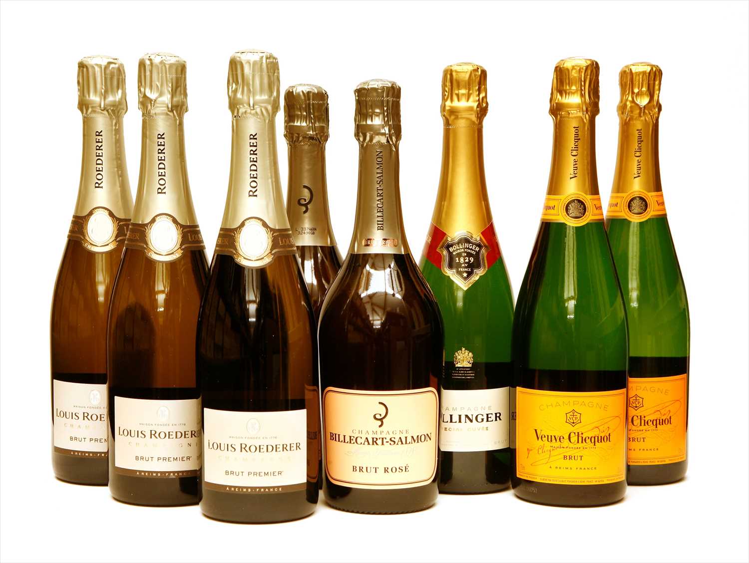Assorted: Louis Roederer, Bollinger, Billicart-Salmon and Veuve Clicquot, eight bottles in total