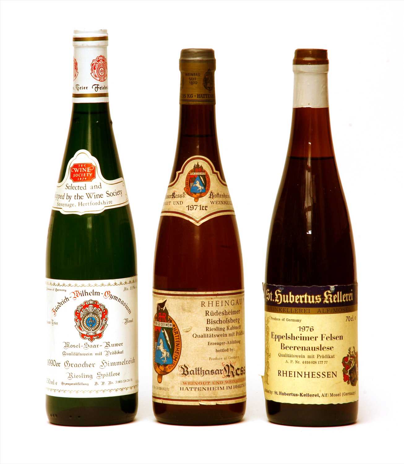 Assorted: Balthasar Ress, 1971; St. Hubertus-Kellerei and another, three bottles in total ;