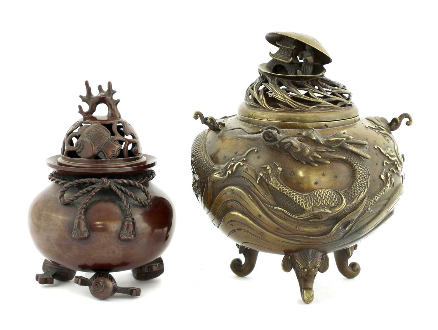 Two Japanese bronze koro,