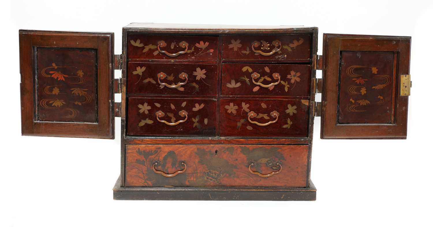 A Japanese lacquered and parquetry table cabinet, - Image 2 of 2