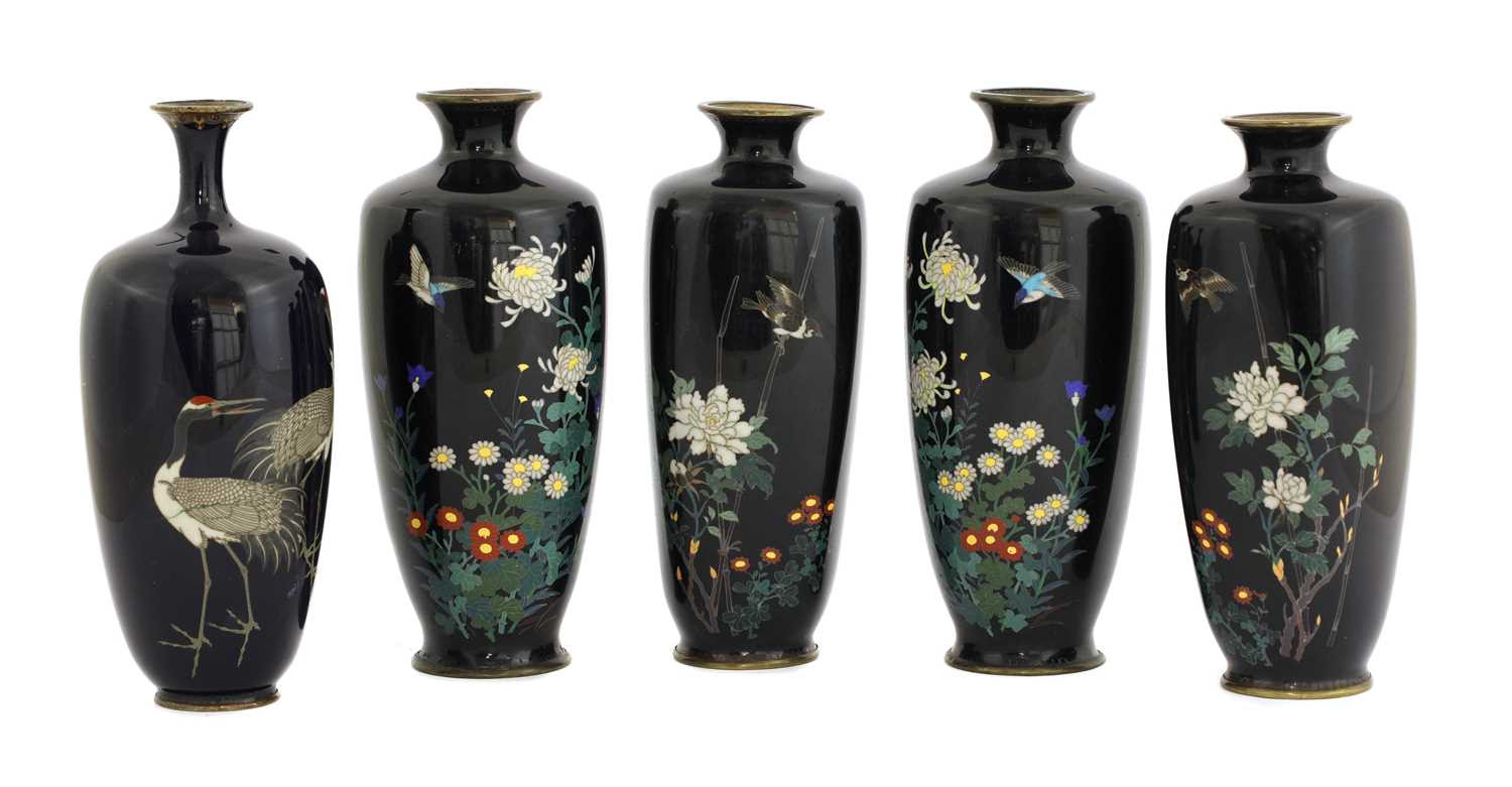 A collection of five Japanese cloisonné vases,