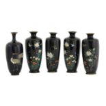 A collection of five Japanese cloisonné vases,