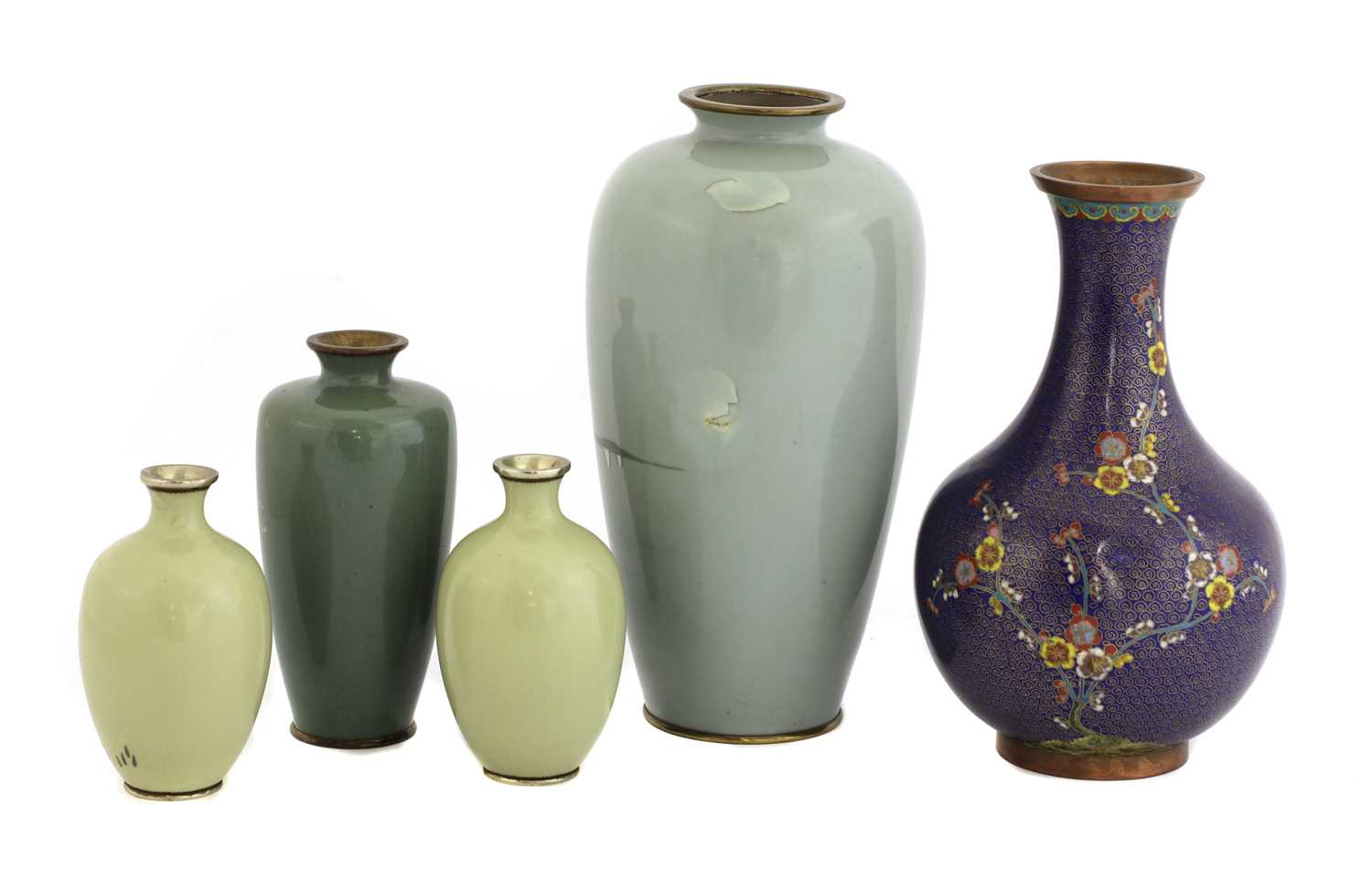 A collection of five Japanese cloisonné vases, - Image 2 of 2