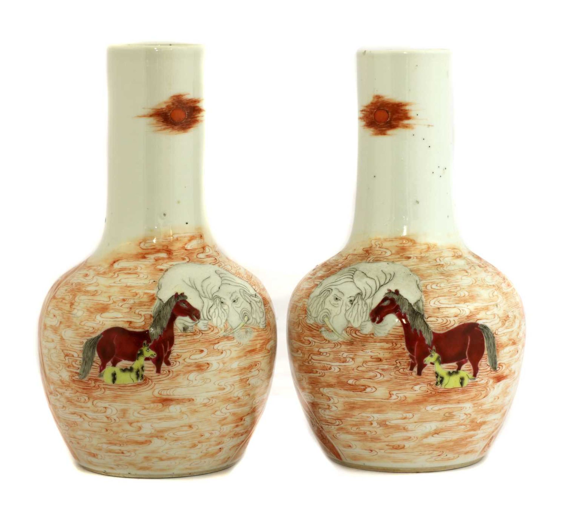 A pair of Chinese famille rose bottle vases, - Image 2 of 3