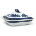 A Chinese blue and white vegetable dish with cover,